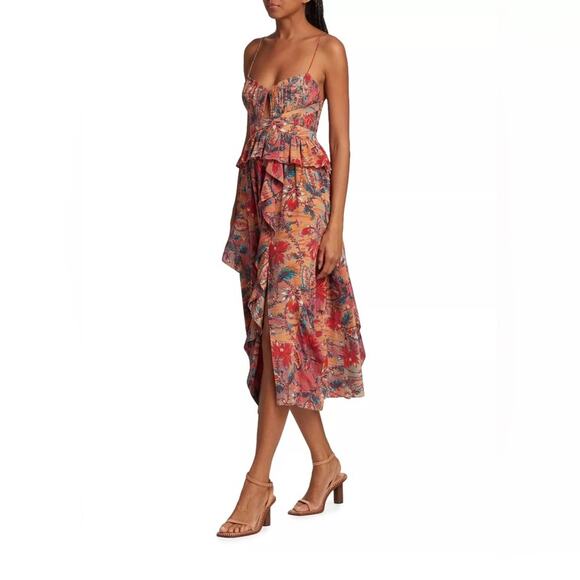 ULLA JOHNSON Renata Paisley ruffle midi dress - Picture 6 of 12